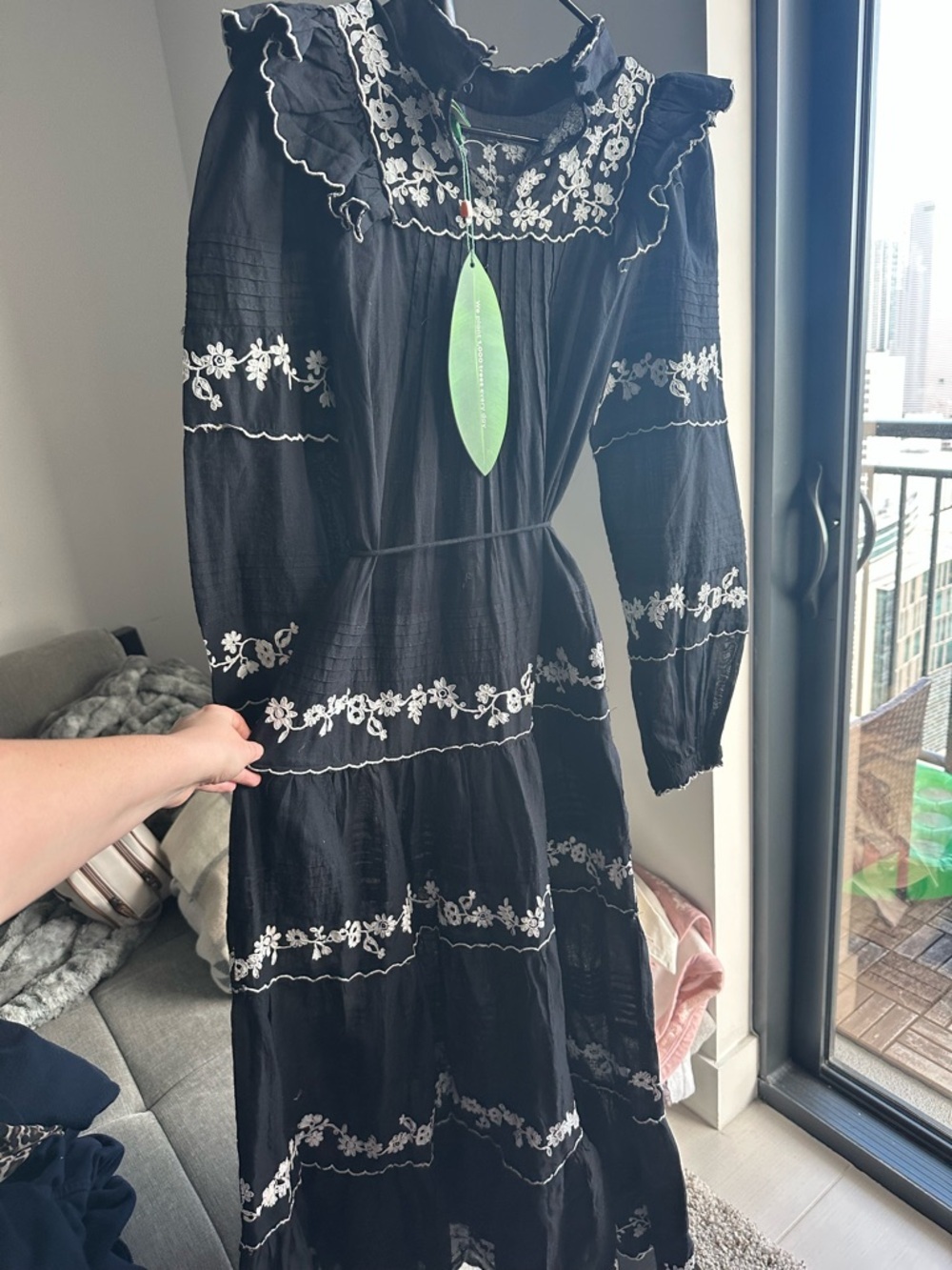 FARM Rio Black Maxi Dress with White Floral Embroidery - Picture 3 of 5